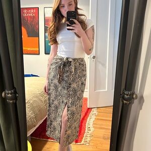 & Other Stories Linen-Cotton Tie Front Leopard Skirt